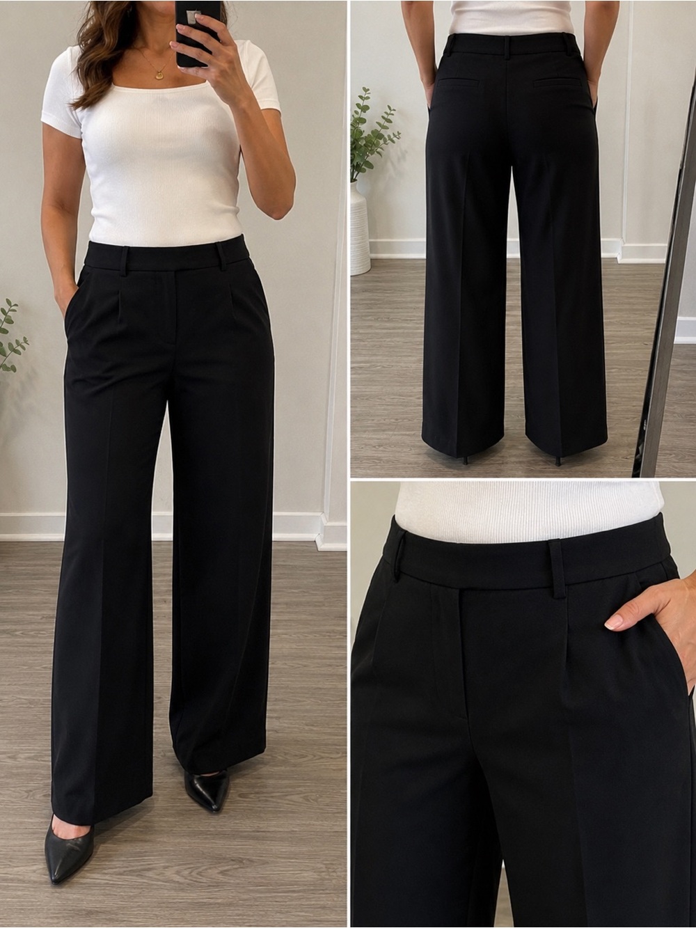 Calvin Klein Women’s Black Wide Leg Dress Pants Size 16 Career Office Trousers